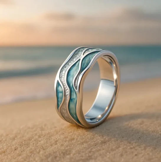 1+1 Offer: Aurora Ocean Beach Wave Ring + Crystal drop earrings in gold and silver