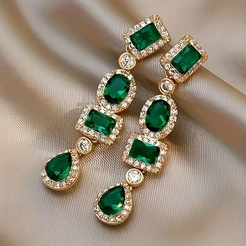 Gold Emerald Multi-Shape Drop Earrings