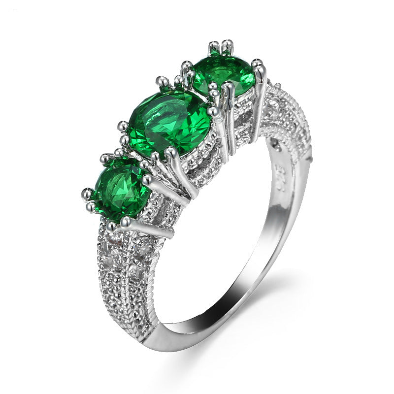 Silver Emerald Three-Stone Ring