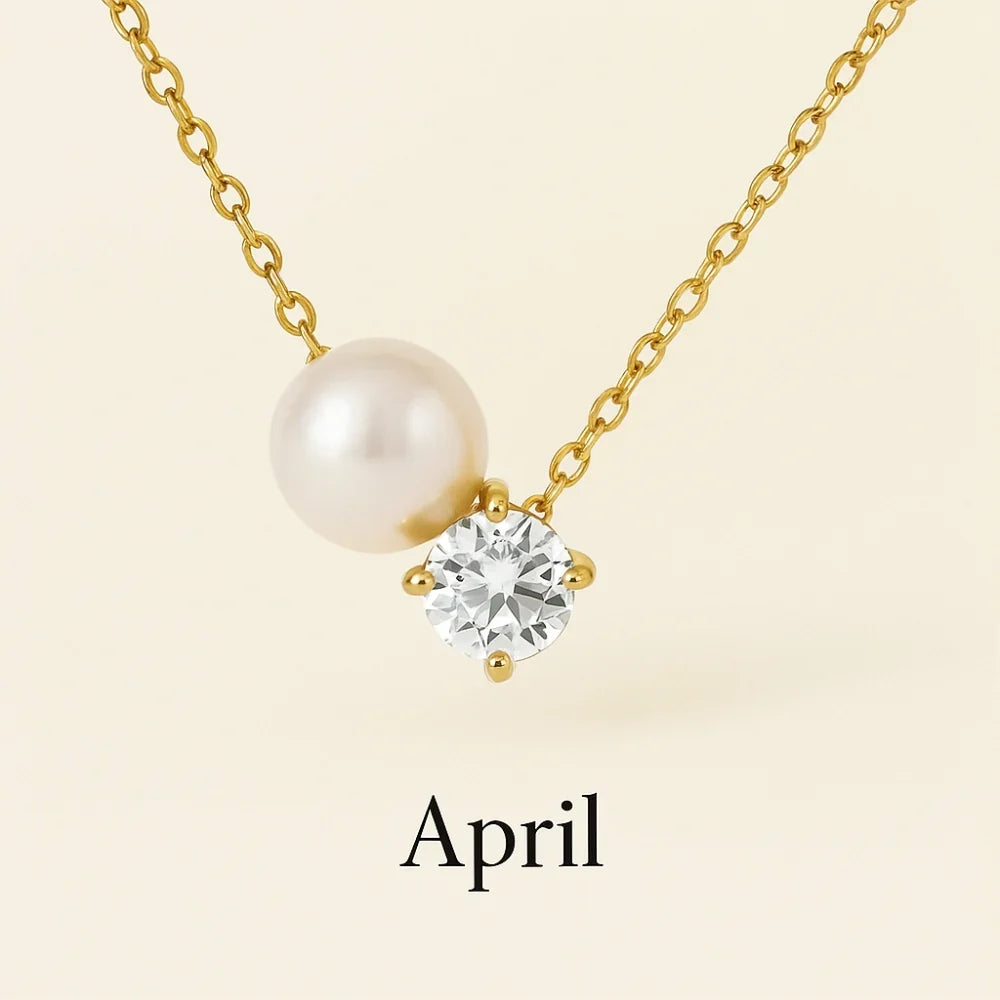 Pearl & Zircon Birthstone Pendant Necklace