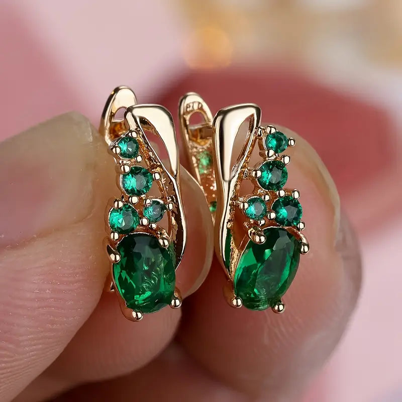 Gold Emerald Cluster Drop Earrings