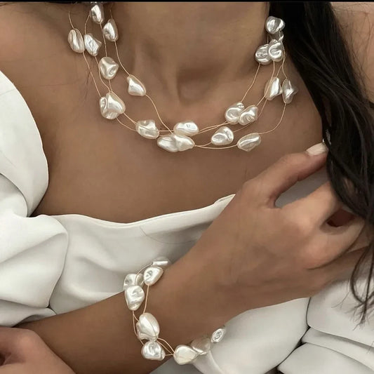Luminous Pearl Necklace & Bracelet Set