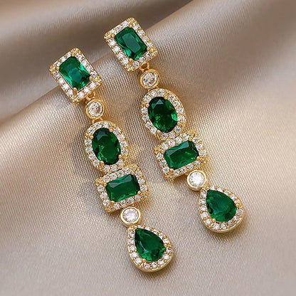 Gold Emerald Multi-Shape Drop Earrings