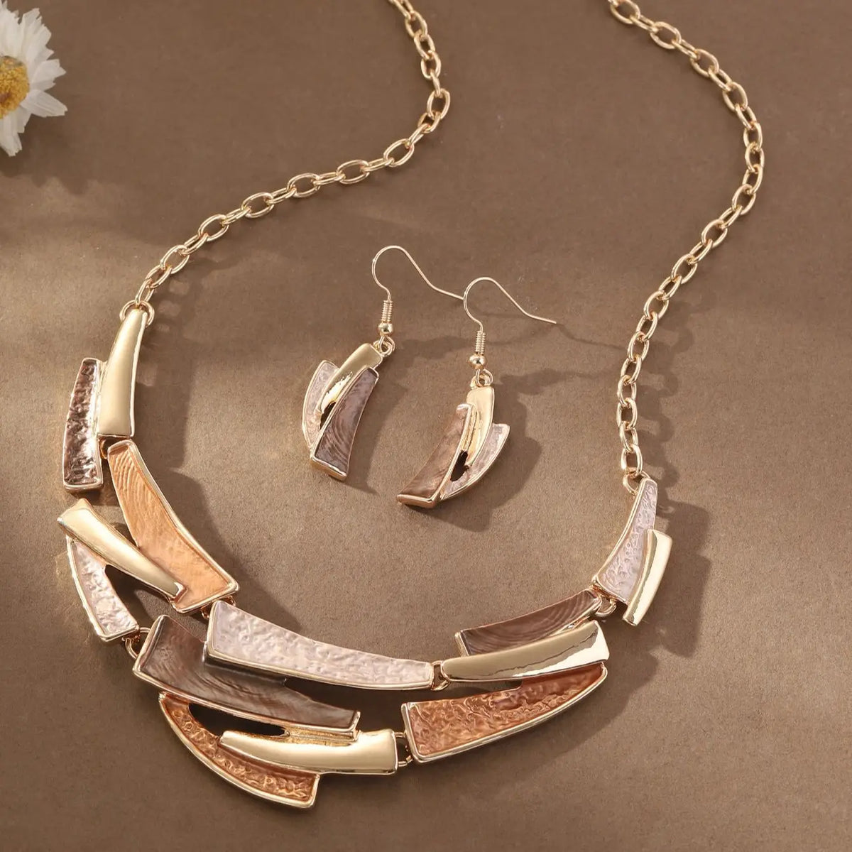 Geometric Enamel Necklace with Earrings