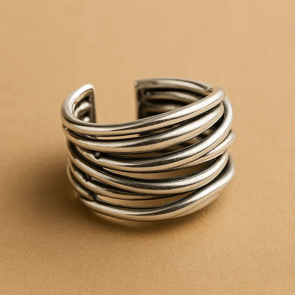 Silver Adjustable Layered Ring