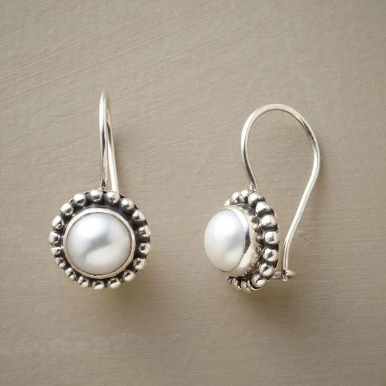Vintage Inlaid Silver Pearl Earrings