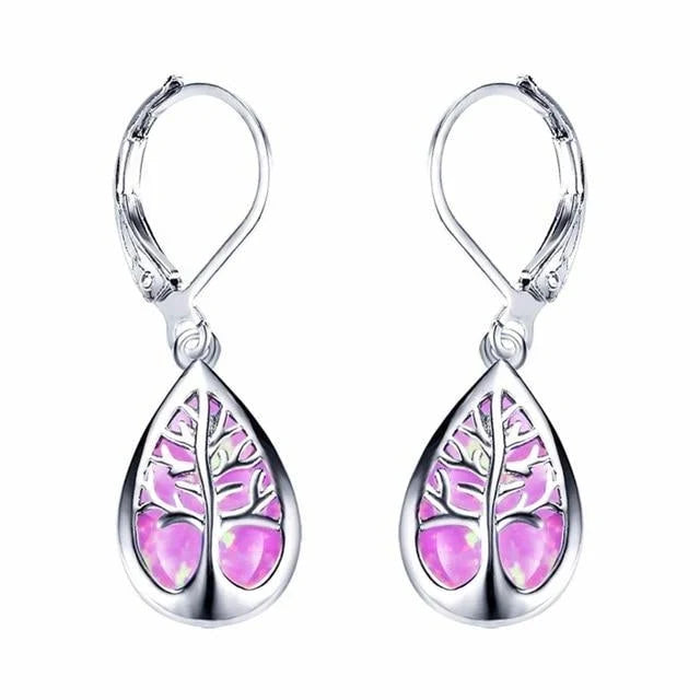 Tree of Life Earrings in Opal and Silver